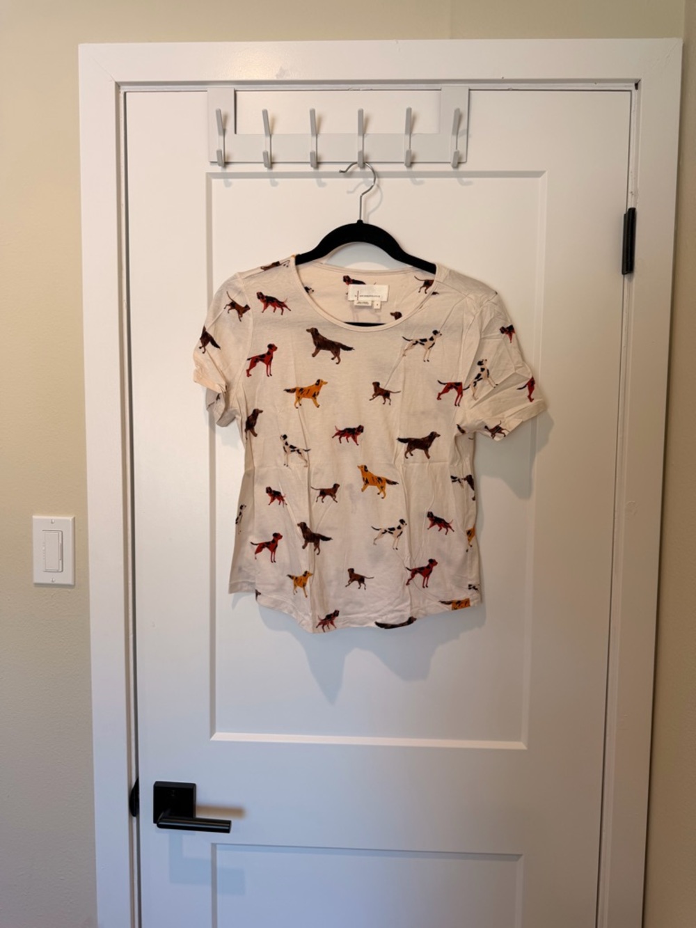 Anthropologie Cream Dog Print Pet-Themed Tee
